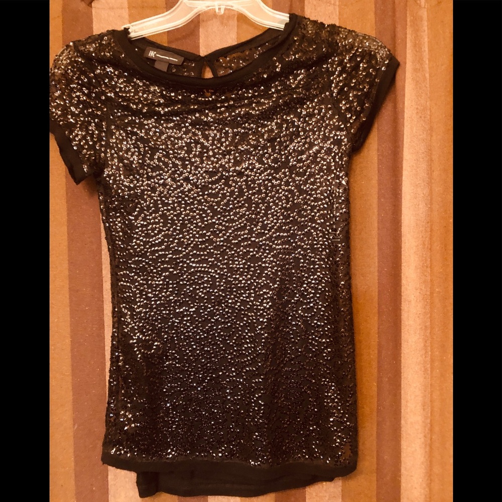 INC black mesh sequin blouse with black poly tank